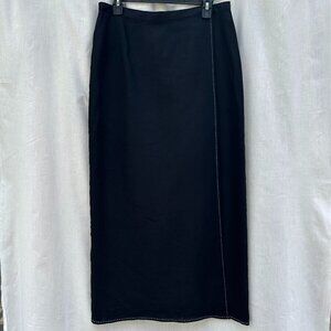 Richard Malcolm Black Linen/White Top Stitch Women's Lined Long Skirt Size 12